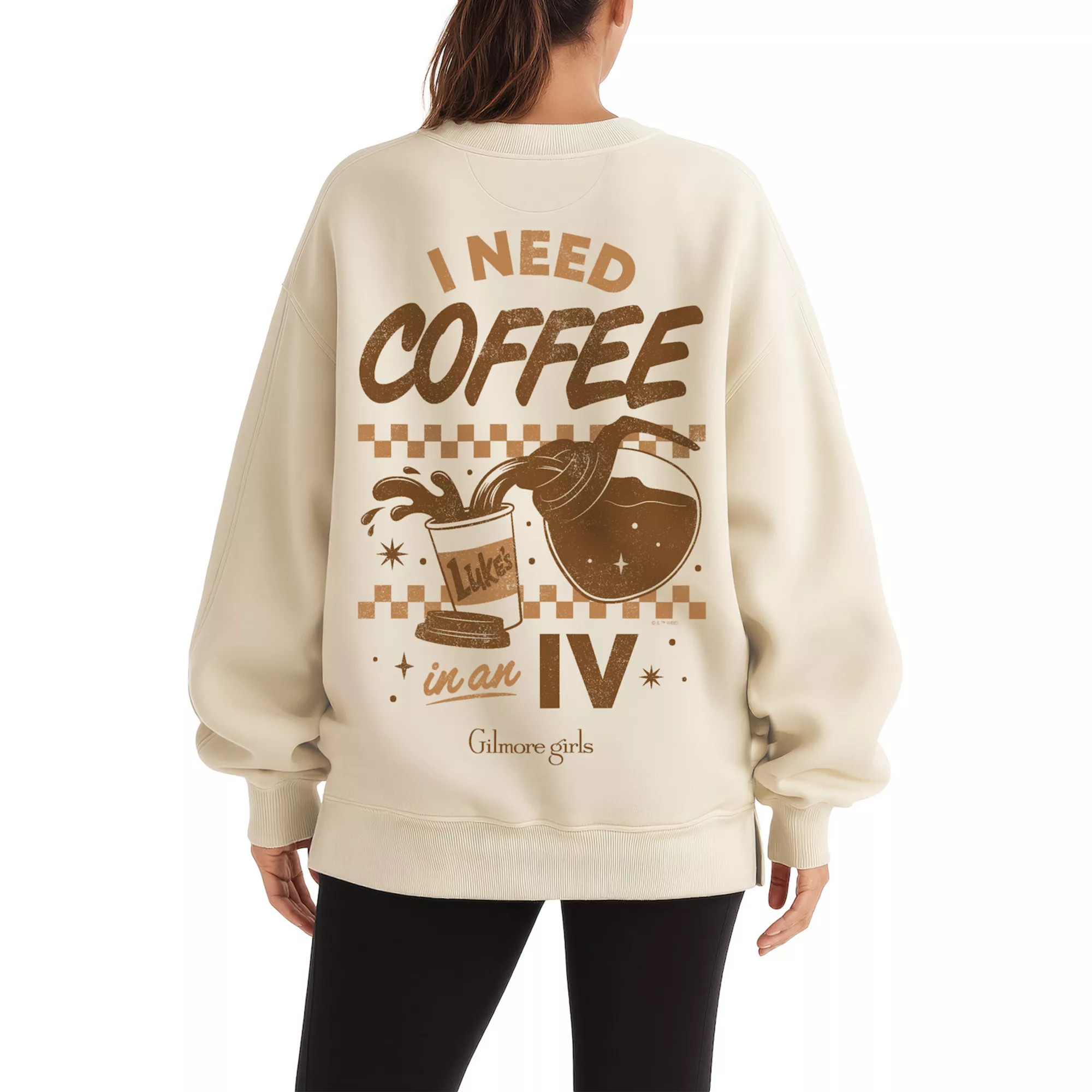 Women's Gilmore Girls I Need Coffee In An IV Oversized Fleece Crew Sweatshirt | Kohl's