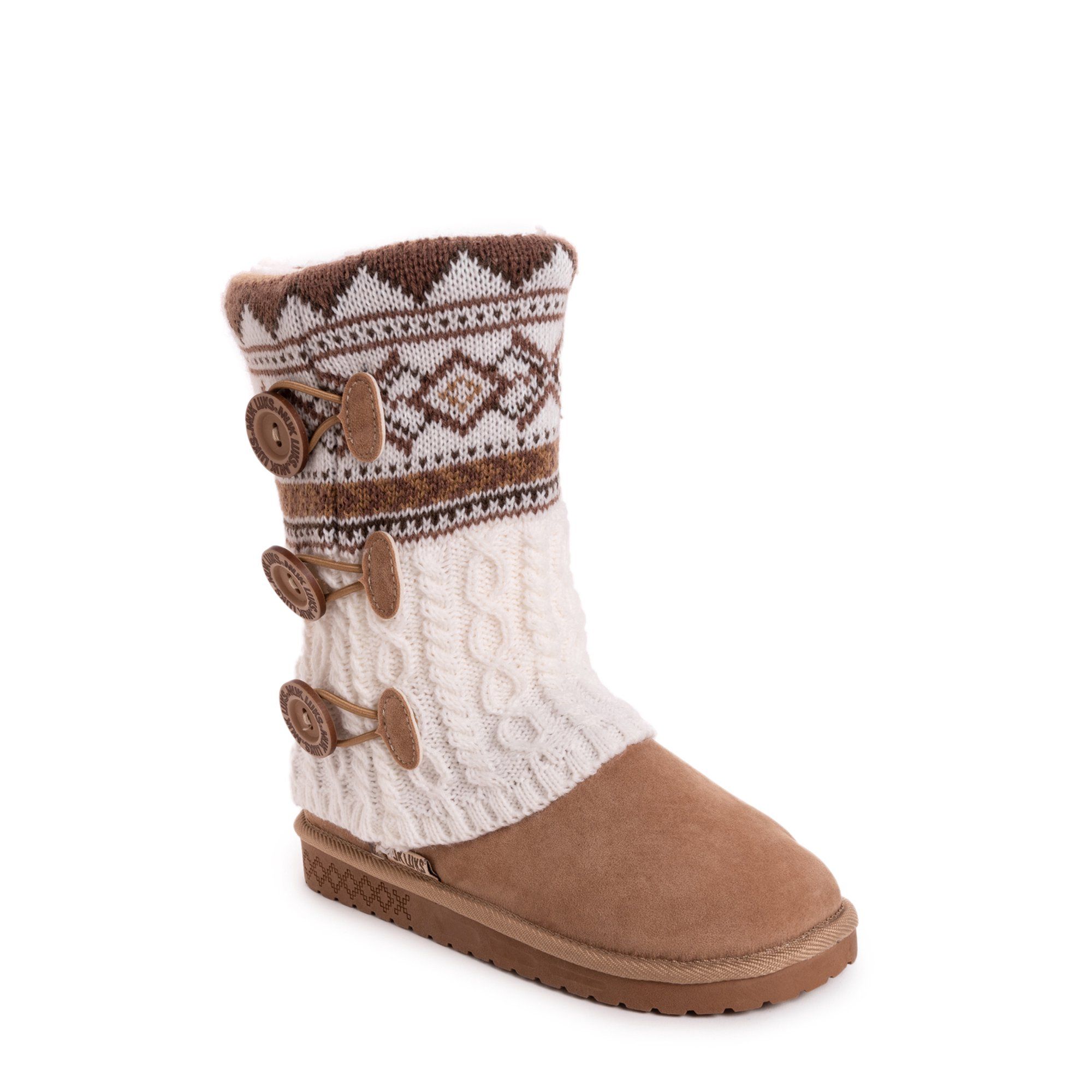 Muk Luks Cheryl Faux Fur Lined Side Button Pattern Knit Boot (Women's) | Walmart (US)