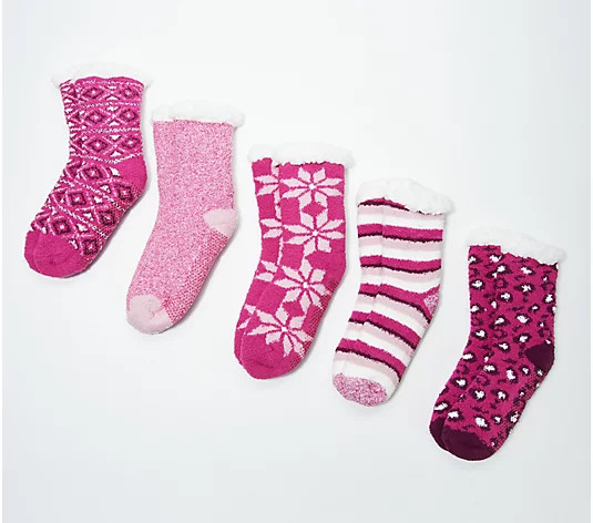 Cuddl Duds Faux Sherpa Cozy Lined Socks Set of 5 - QVC.com | QVC