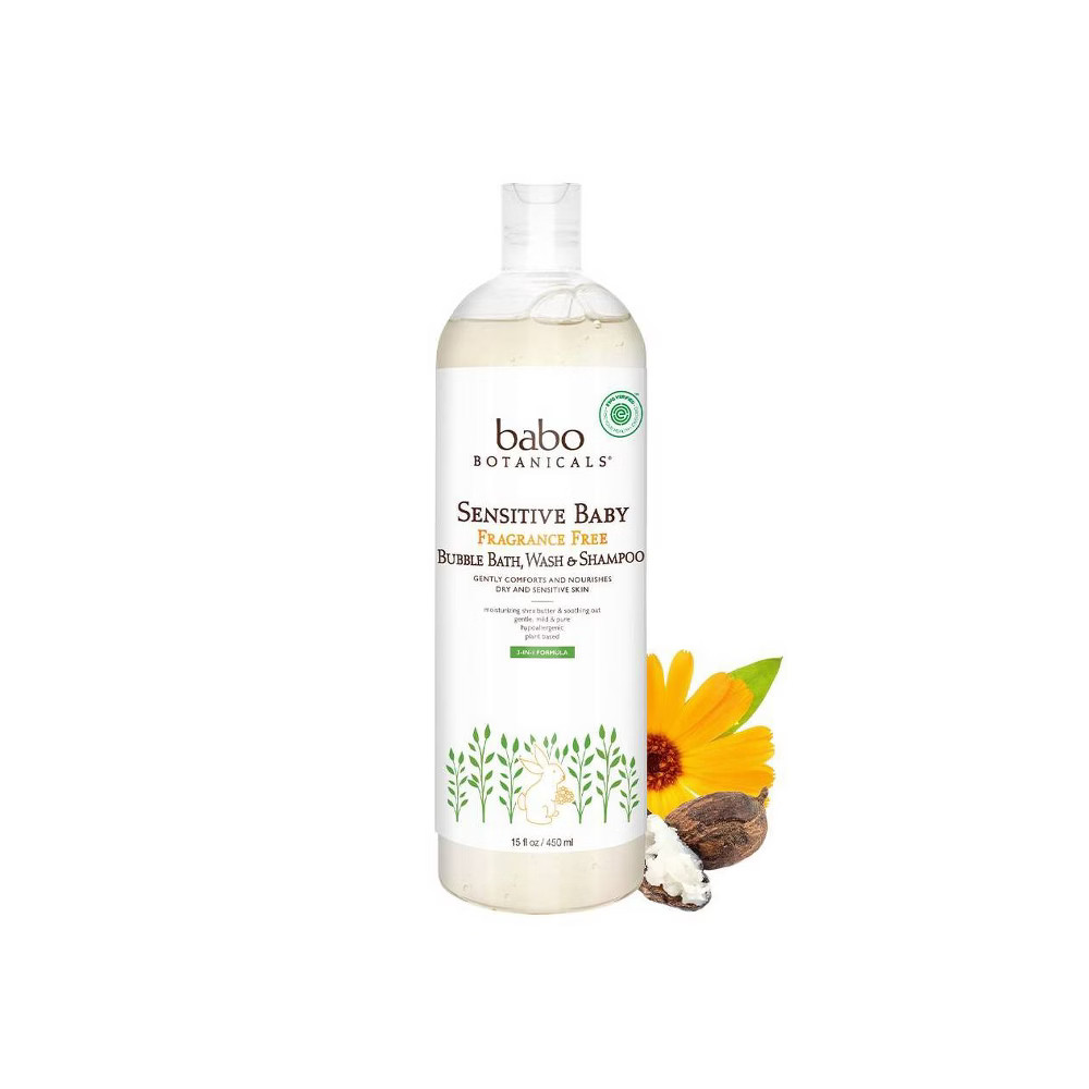 Babo Botanicals Sensitive Baby Bubble Bath Wash & Shampoo Fragrance Free - 15oz | Target