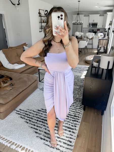 Dress — small
Shapewear — medium/large (the xs-small was too tight for my liking)

wedding guest dress | wedding guest outfit | wedding guest style | amazon dress | amazon dresses | affordable dresses | spring wedding | summer wedding | lavender midi dress | flattering dresses for women 



#LTKshoecrush #LTKwedding #LTKfindsunder50