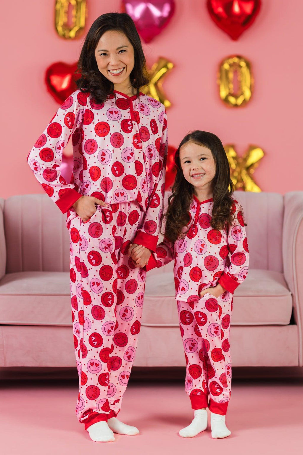 Mom & Me - Pink & Red Smiley Heart Pajamas | Sparkle In Pink