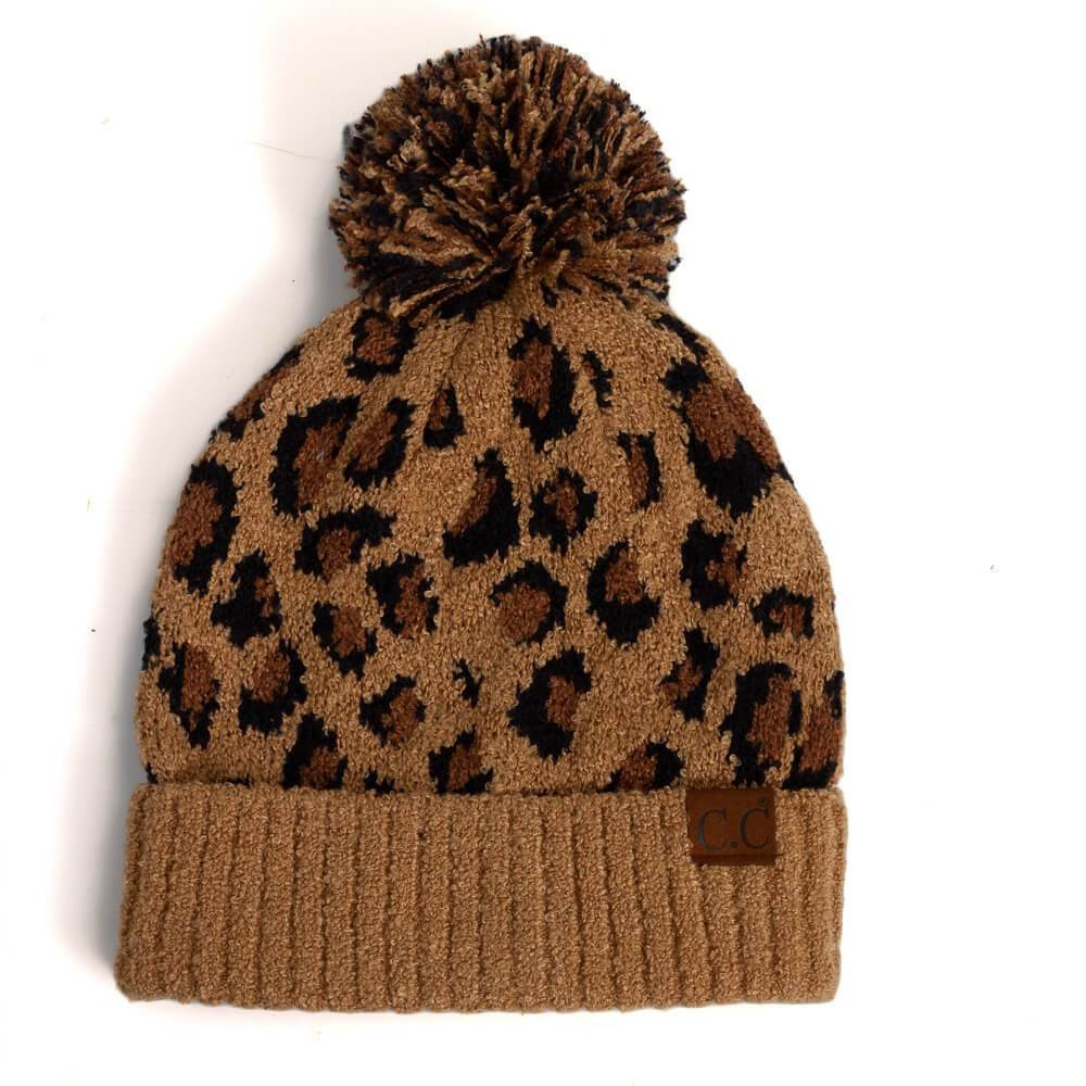 CC Beanie Leopard Print Pom Beanie in Latte | Glik's