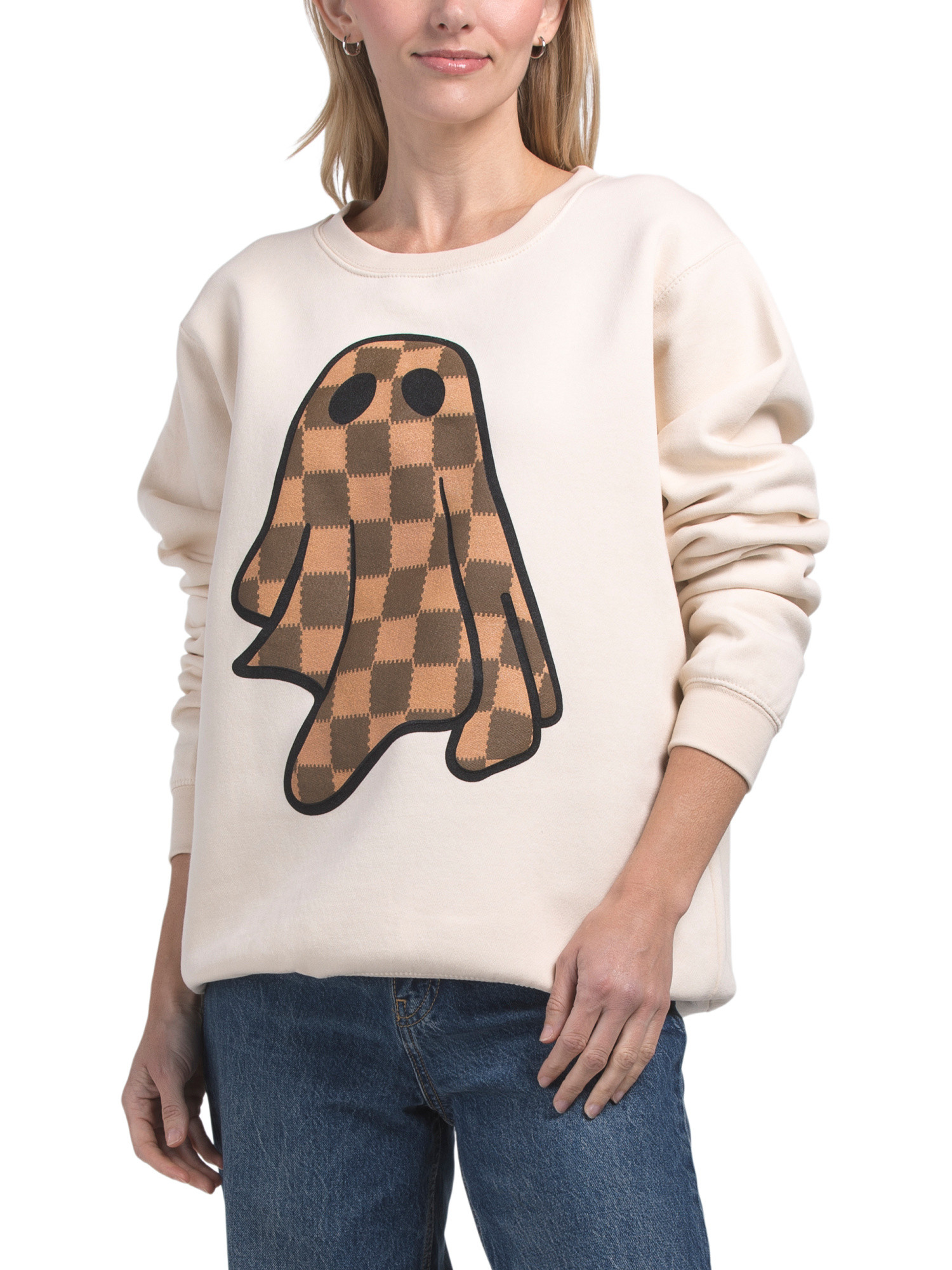 Checkered Ghost Crew Neck Sweatshirt | TJ Maxx