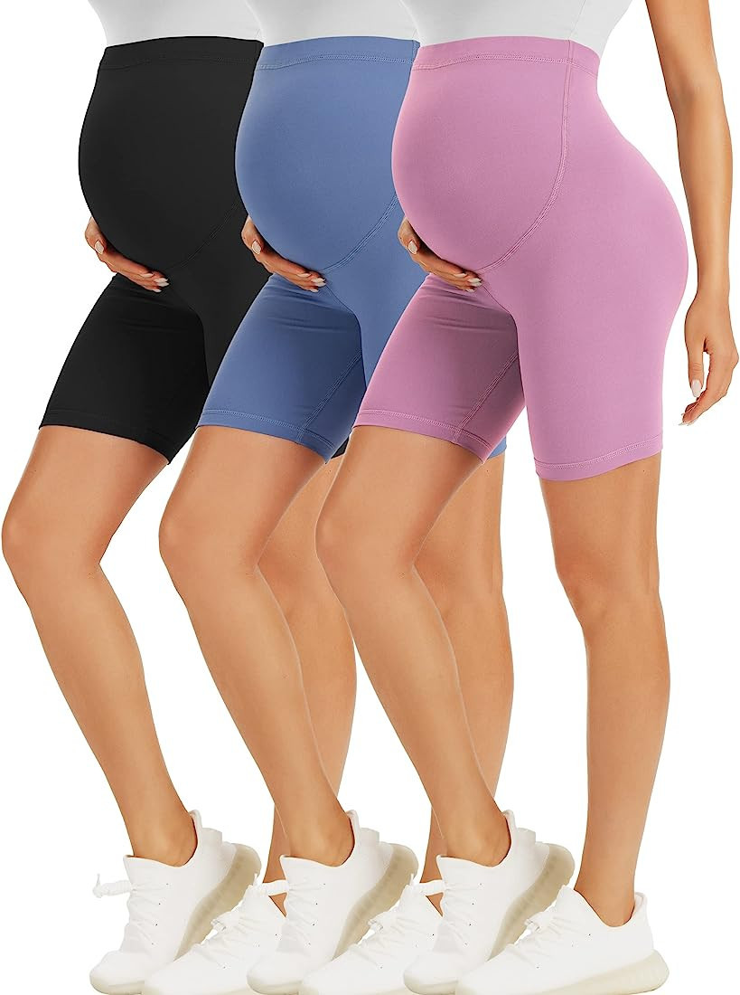 BONVIGOR Maternity Shorts Over The Belly Biker Workout Yoga Active Athletic Pregnancy Short Pants... | Amazon (US)