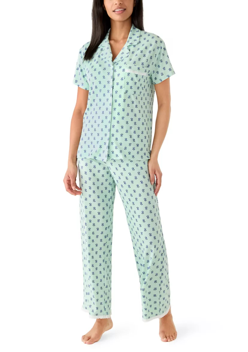 Women's Short Sleeve Cropped Notch Pant Set | Belk