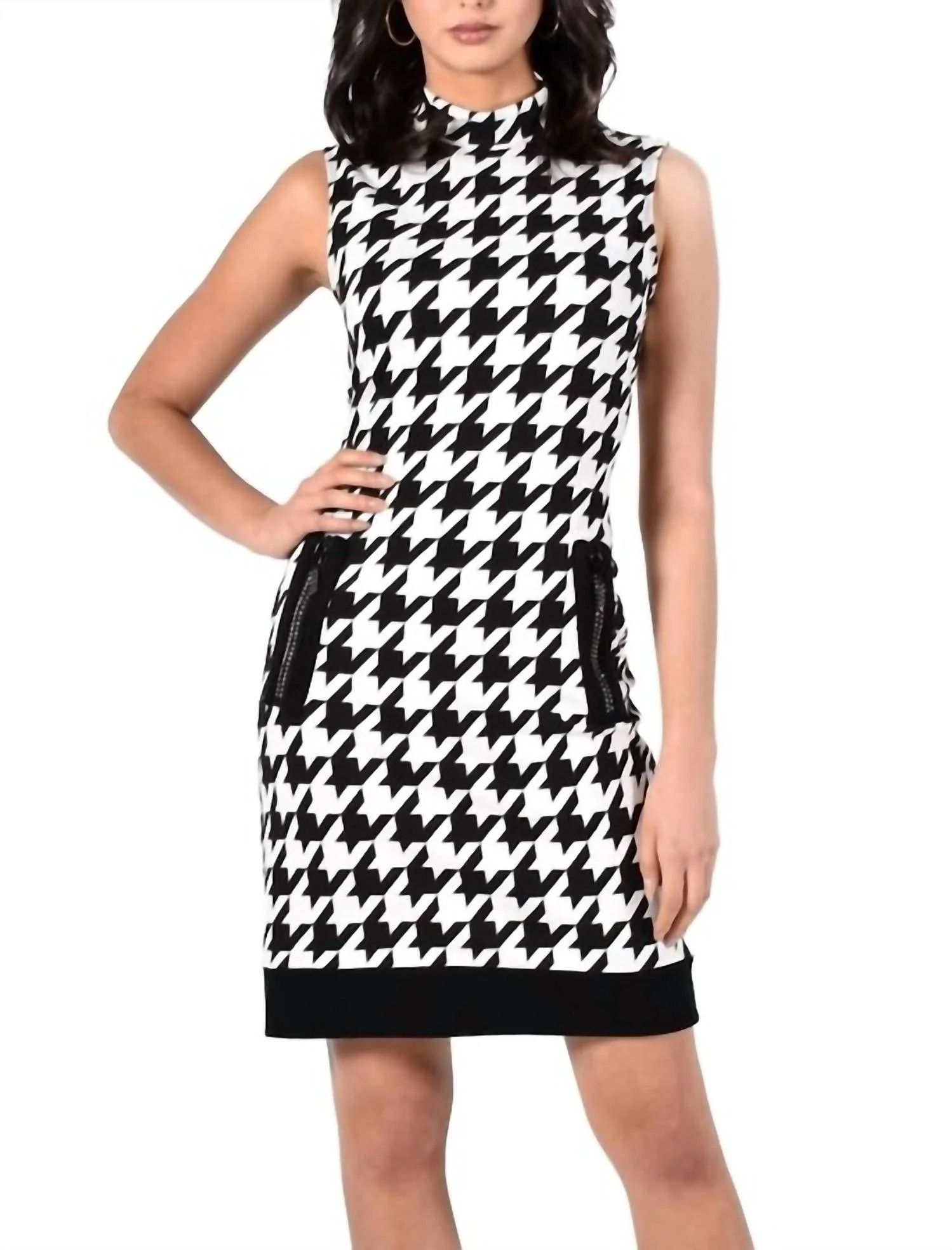 Houndstooth Print Mini Dress In Black-And-White | Shop Simon