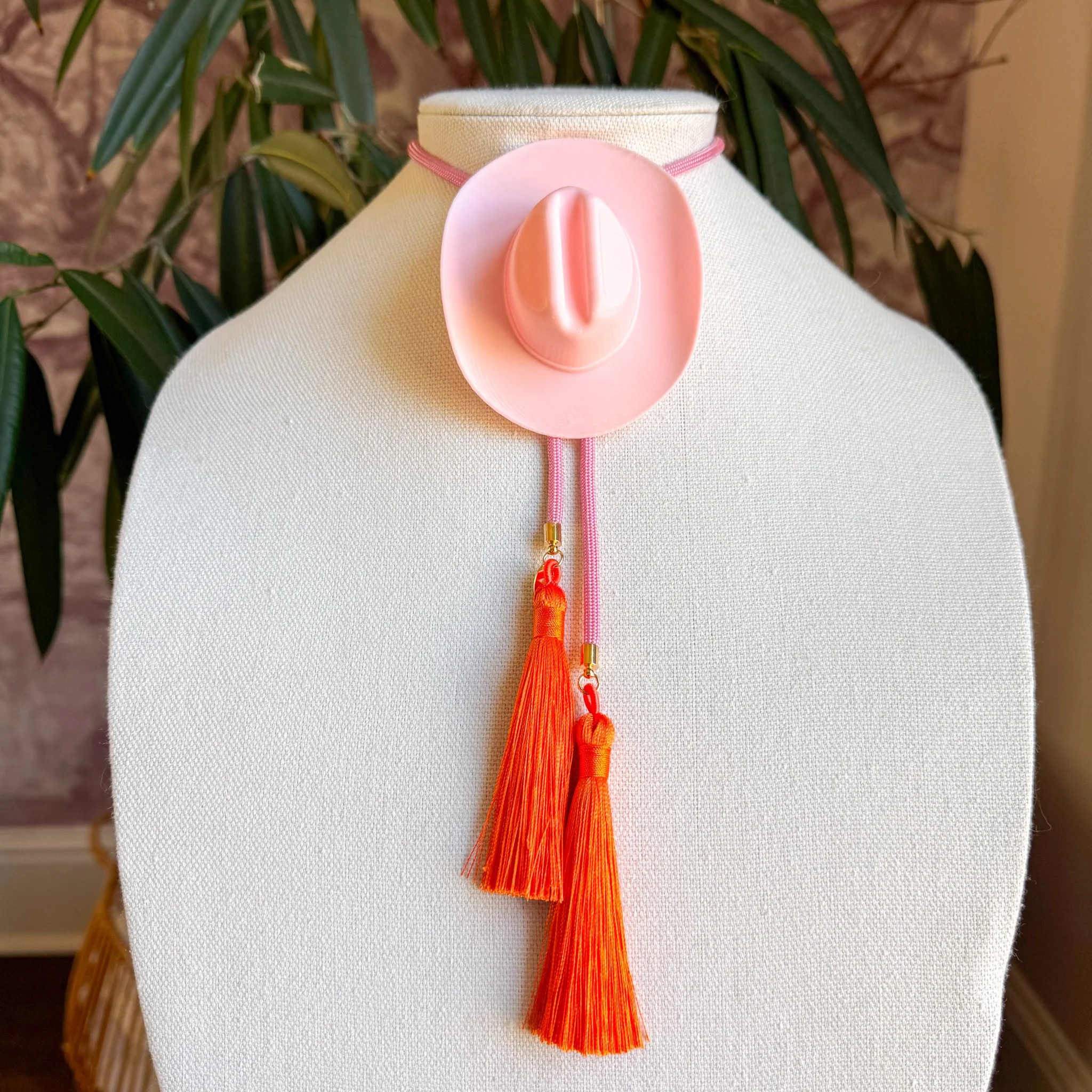 Cowboy Hat Bolo Blush Pink with Bubblegum Pink & Orange | Rahya Jewelry Design