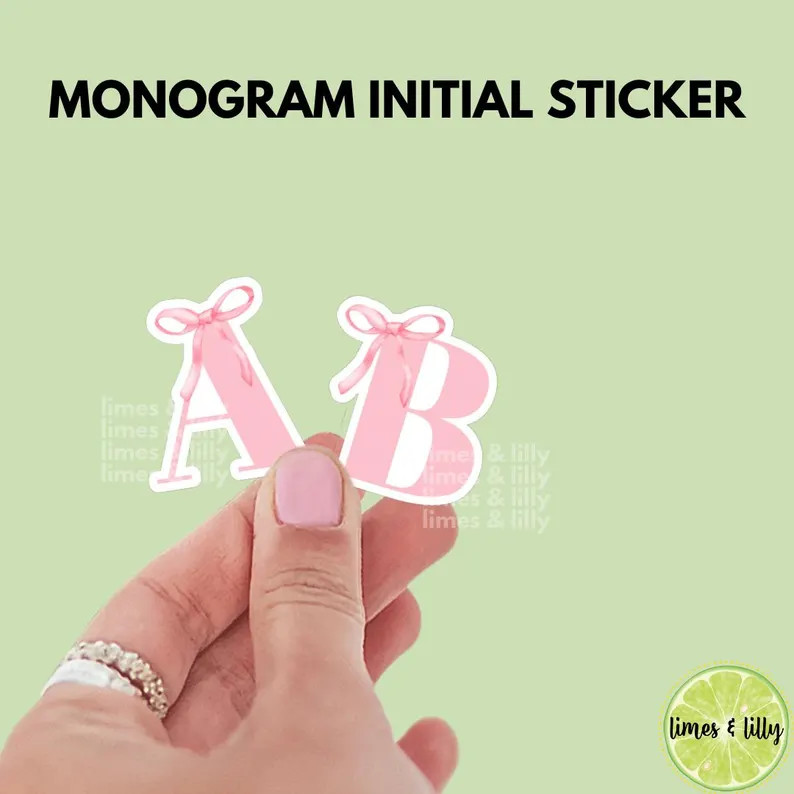 Custom Monogram Initial Letter Coquette Pink Bow Vinyl Sticker Girly Sticker Kindle Stickers Cute... | Etsy (US)