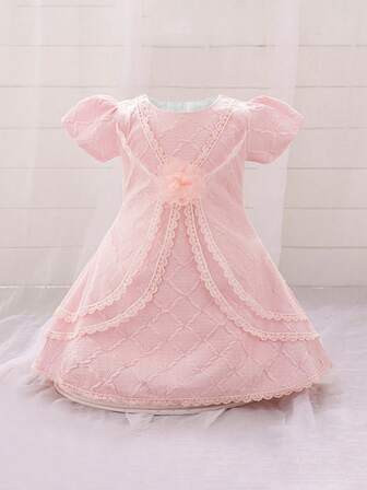 Baby Girls' Diamond Grid Element 3D Flower Lace  Tutu Princess Dress Perfect For 1st Birthday Par... | SHEIN