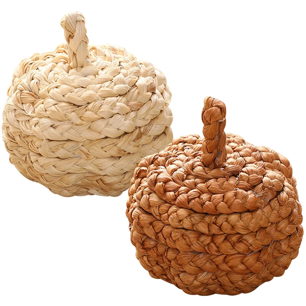 HOMEMAXS 2pcs Straw Woven Pumpkin Ornaments Xmas Tree Fall Themed Pumpkin Decor Outdoor Ornaments | Walmart (US)