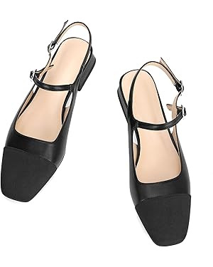 Dsevht Slingback Flats for Women Closed Square Toe Mary Jane Ballet Flats Casual Fashion Dress Sh... | Amazon (US)
