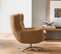 Wells Tufted Leather Swivel Chair | Pottery Barn (US)