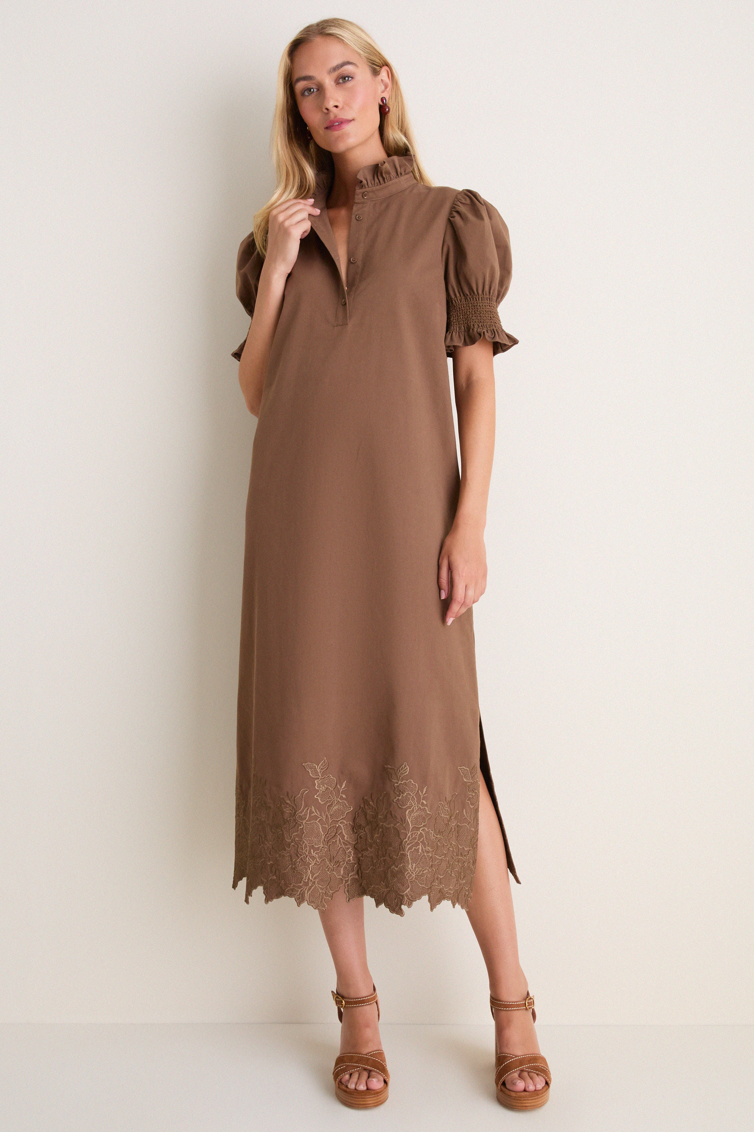 Mocha Embroidery Eliza Midi Dress | Tuckernuck (US)