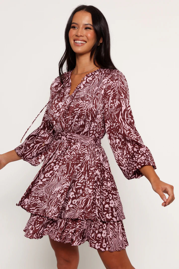 Wrenley Long Sleeve Mini Dress - Chocolate/Pink | Petal & Pup (US)