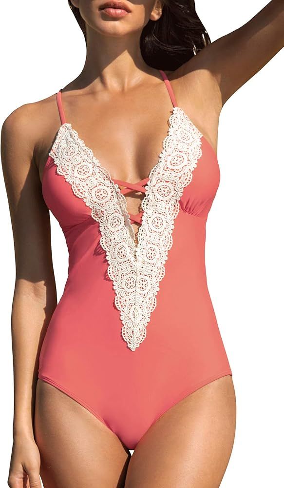 CUPSHE Fashion Women's Ladies Vintage Lace Bikini Sets Beach Swimwear Bathing Suit | Amazon (US)