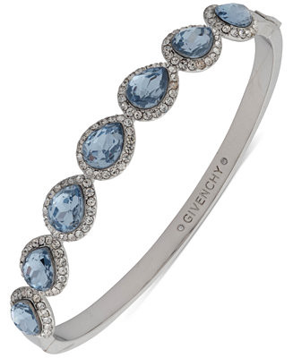 Givenchy Silver-Tone Stone & Crystal Pear Halo Bangle Bracelet - Macy's | Macy's