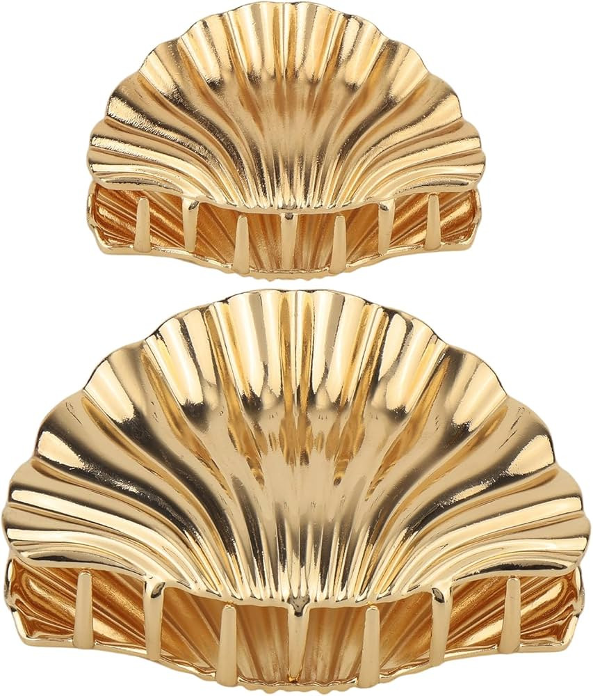 2pcs Seashell Hair Clip, Fashionable Metal Hairpin Shell Hair Claw Barrette Mermaid Accessories f... | Amazon (US)