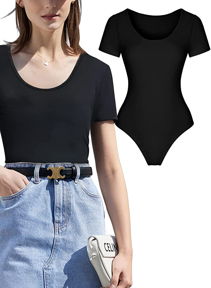 jstarloves Women's Scoop Neck Short Sleevee Bodysuits Shapewear | Amazon (US)