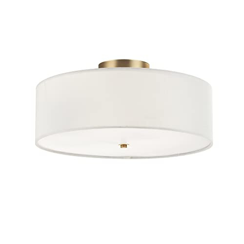Globe Electric 60998 2-Light Flush Mount Ceiling Light, Matte Brass, White Linen Shade, Kitchen, ... | Amazon (US)