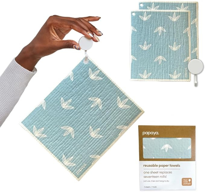 Papaya Reusable Paper Towels 2-Pack - 2 Sheets + 1 Hooks, Quick Drying, No Odor, 1 Sheet Replaces... | Amazon (US)