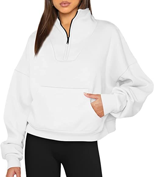 Trendy Queen Womens Half Zip Pullover Sweatshirts Quarter Zip Oversized Fleece Hoodies Teen Girls... | Amazon (US)