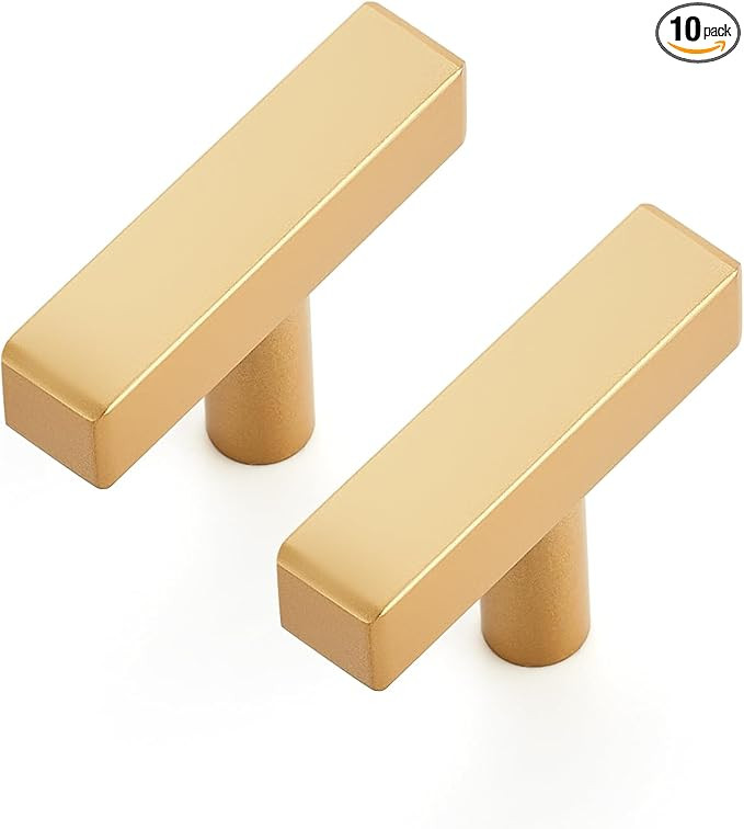 Ravinte 10 Pack Brass Single Hole Champagne Gold Handles Square Cabinet Hardware Stainless Steel ... | Amazon (US)