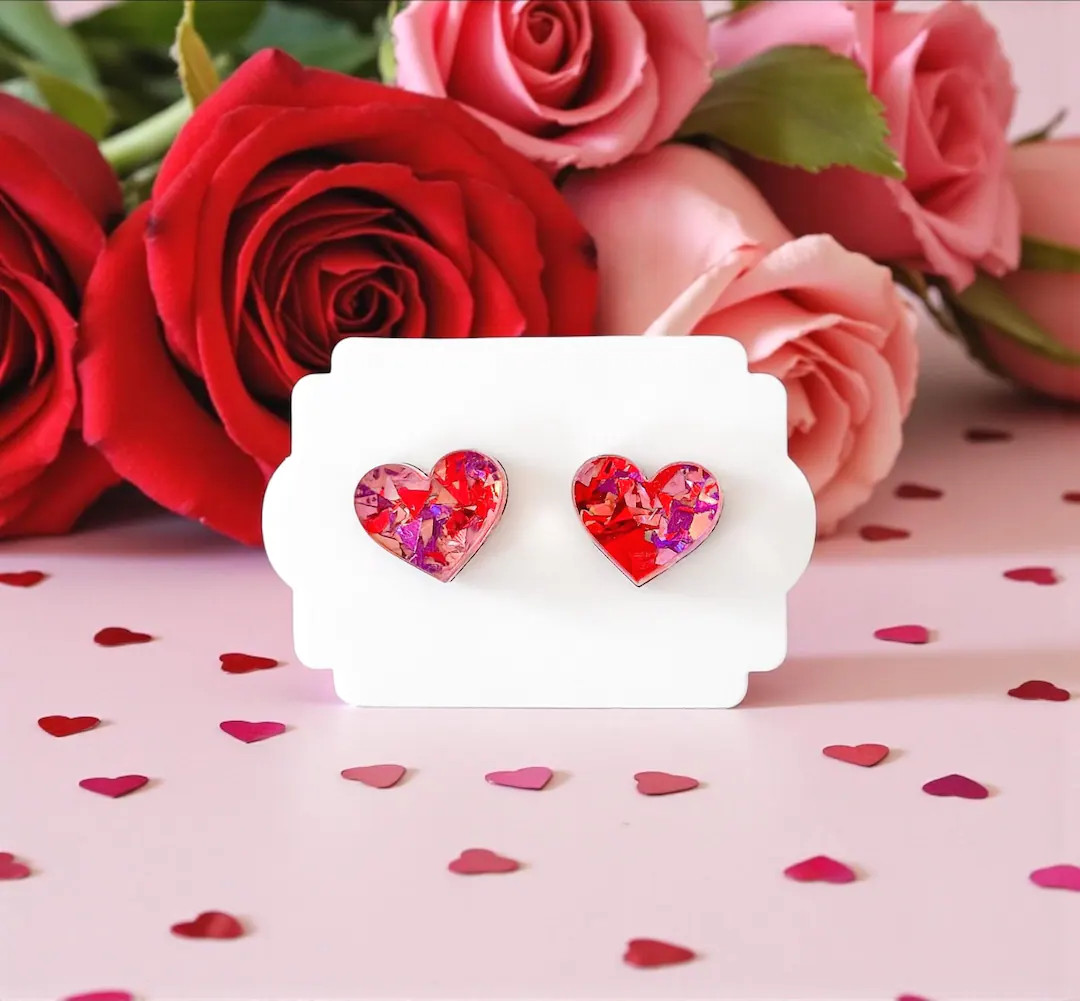 Glitter Heart Studs: Tiny Pink and Red Glitter Heart Valentine’s Day Earrings, Little Valentine... | Etsy (US)