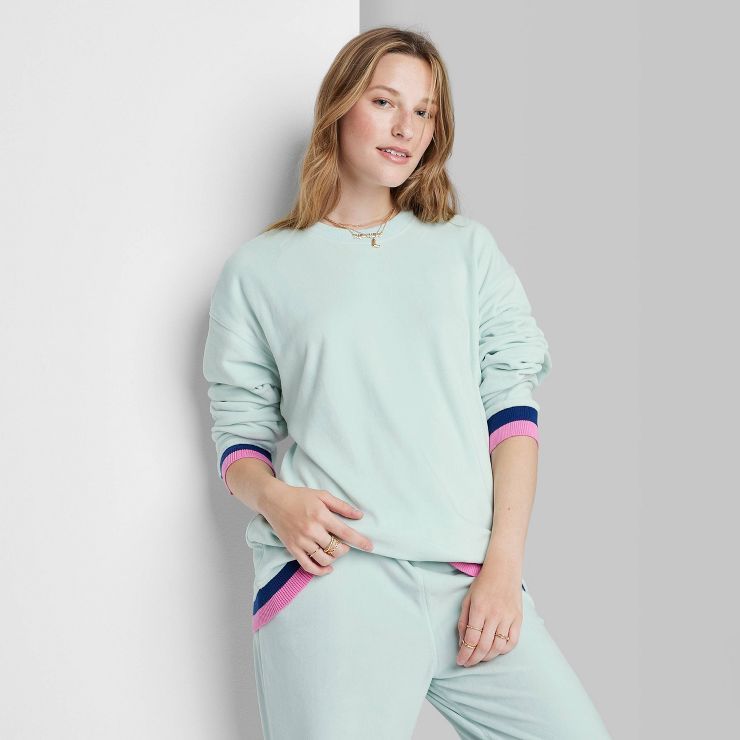 Women's Ascot + Hart Velour Graphic Pullover Sweatshirt - Green | Target