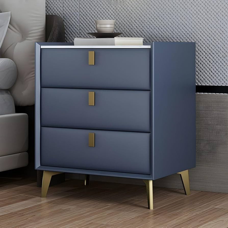 RUNNUP Glam Nightstand Modern Bedside Table with 3 Drawers and Stone Countertop 18" L Practical E... | Amazon (US)