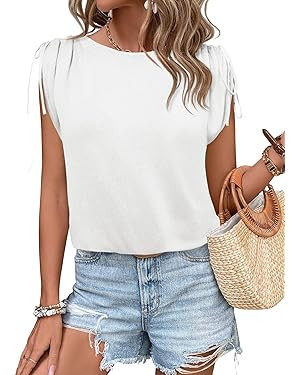 Lueluoye Women's Cap Sleeve Sweater Vest Casual Drawstring Sleeveless Crewneck Knit Pullover Summ... | Amazon (US)