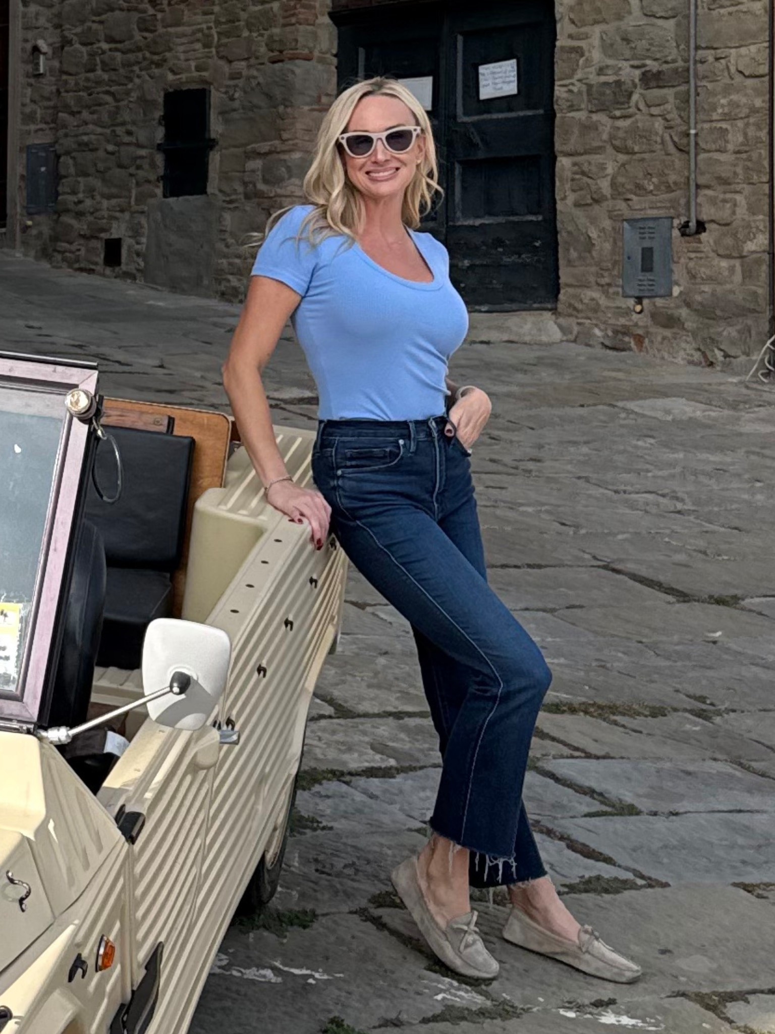 Paired my Ray-Ban Meta Skyler glasses with an easy outfit for sightseeing around Tuscany. My Meta glasses not only captured amazing pics and videos, but also translated signs for me and translated conversations with locals  

Italy travel 
Cortona 

#LTKTravel #LTKOver40