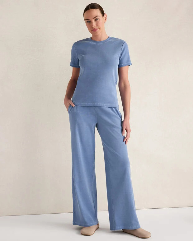 Organic Cotton Rib Knit Wide Leg Pants | Talbots