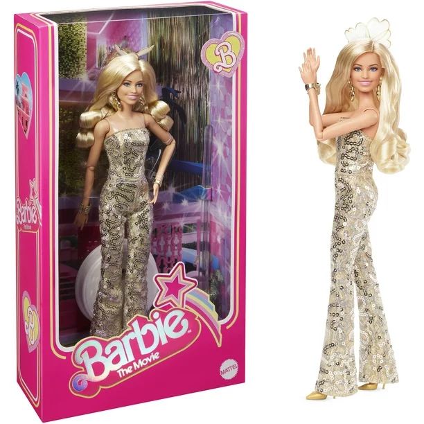 Barbie The Movie Collectible Doll, Margot Robbie as Barbie in Gold Disco Jumpsuit | Walmart (US)