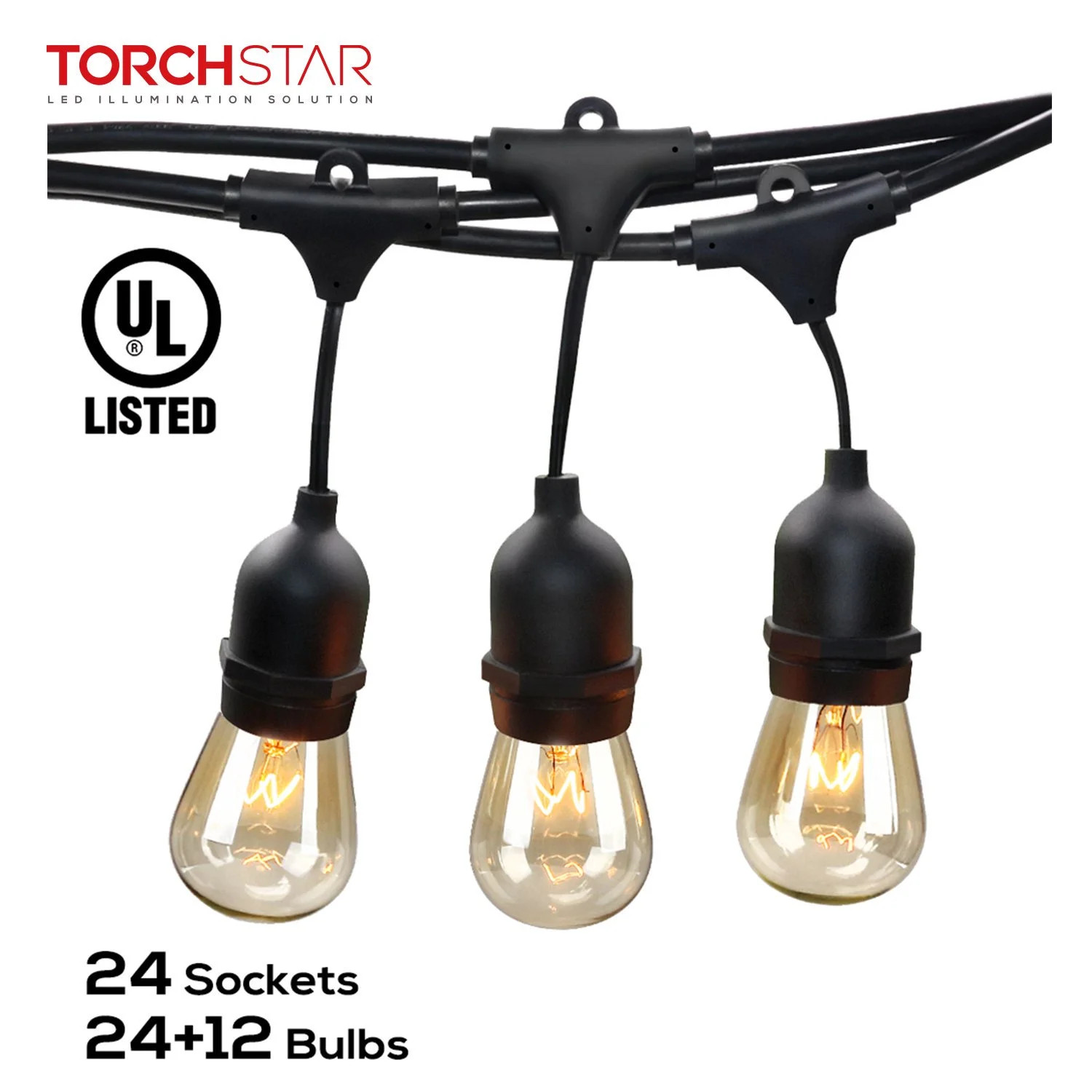 TorchStar 50Ft 24 Sockets Outdoor Commercial String Lights, String Lights For Patio, Garden, Part... | Walmart (US)