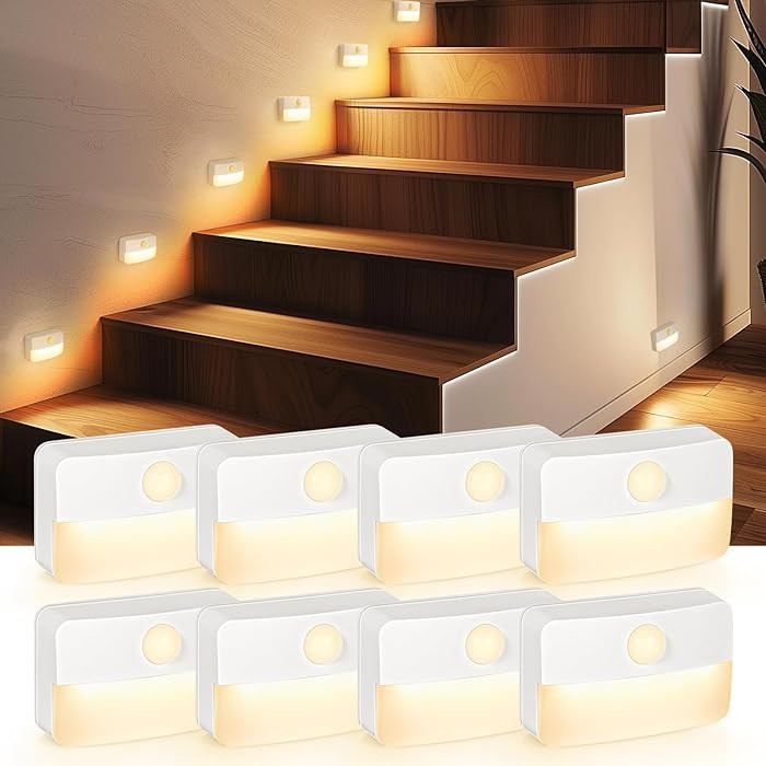 8 Pack Motion Sensor Stair Light for Indoor, Battery Operated Closet Lights, Wireless Stick on An... | Amazon (US)