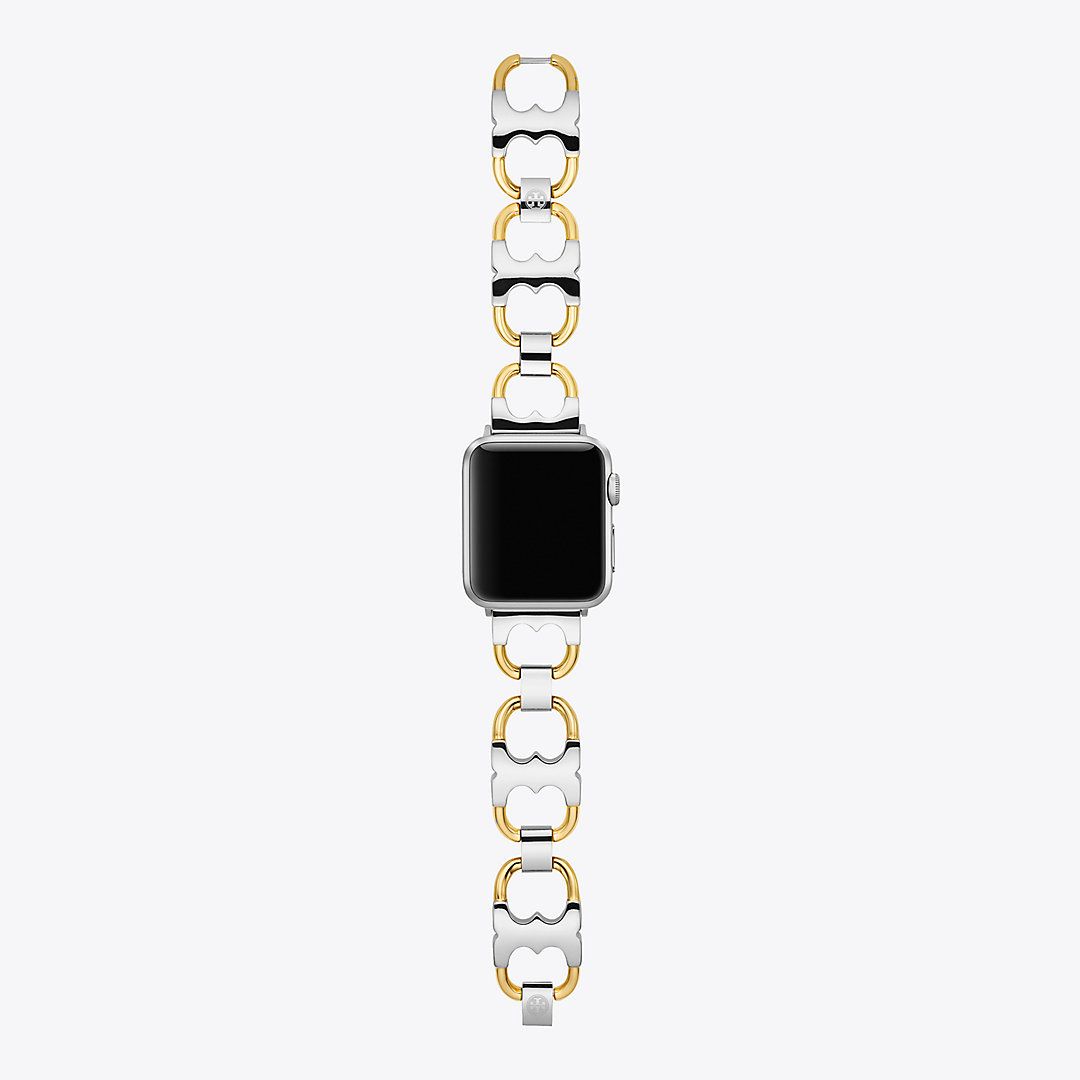Tory Burch Double T Link Band for Apple Watch®, Gold-Tone/Silver, 38 MM - 40 MM | Tory Burch (US)