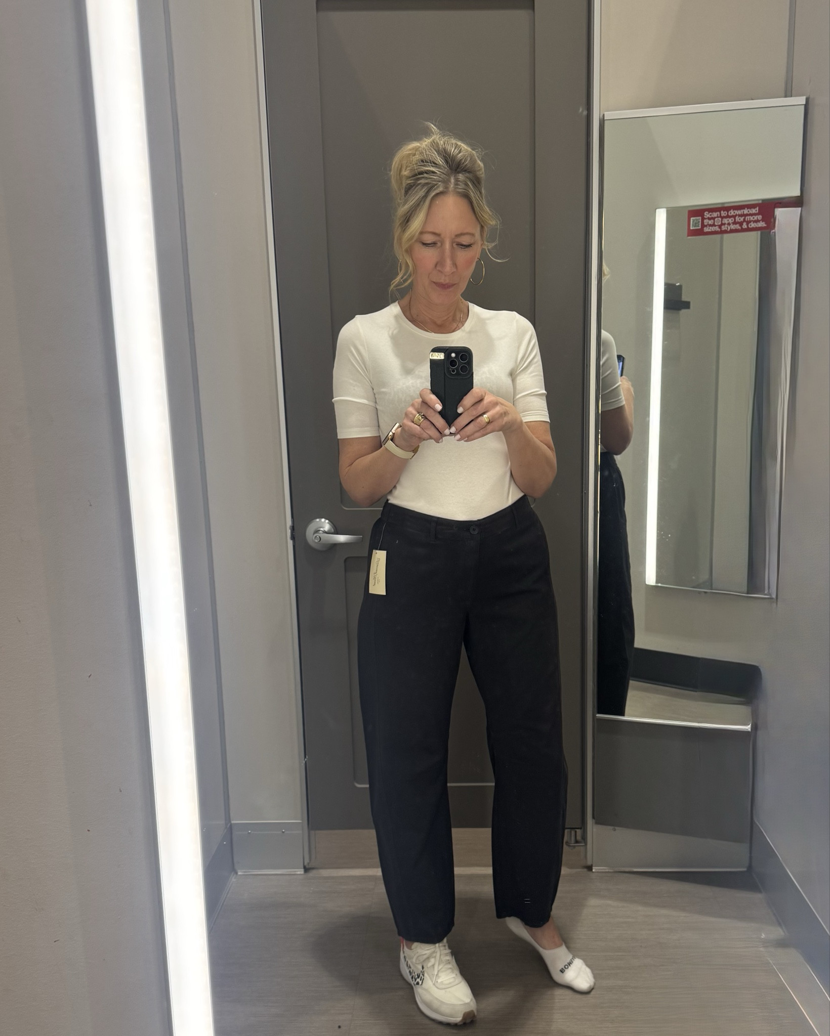 Some basics…black barrel leg pants & cream layering top  

#LTKootd