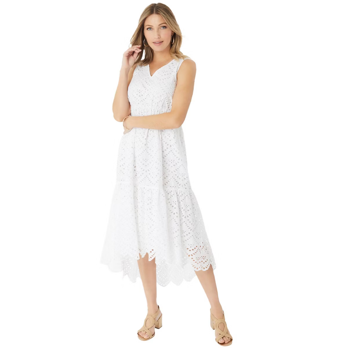 Roaman's Women's Plus Size V-Neck High-Low Eyelet Dress | Target