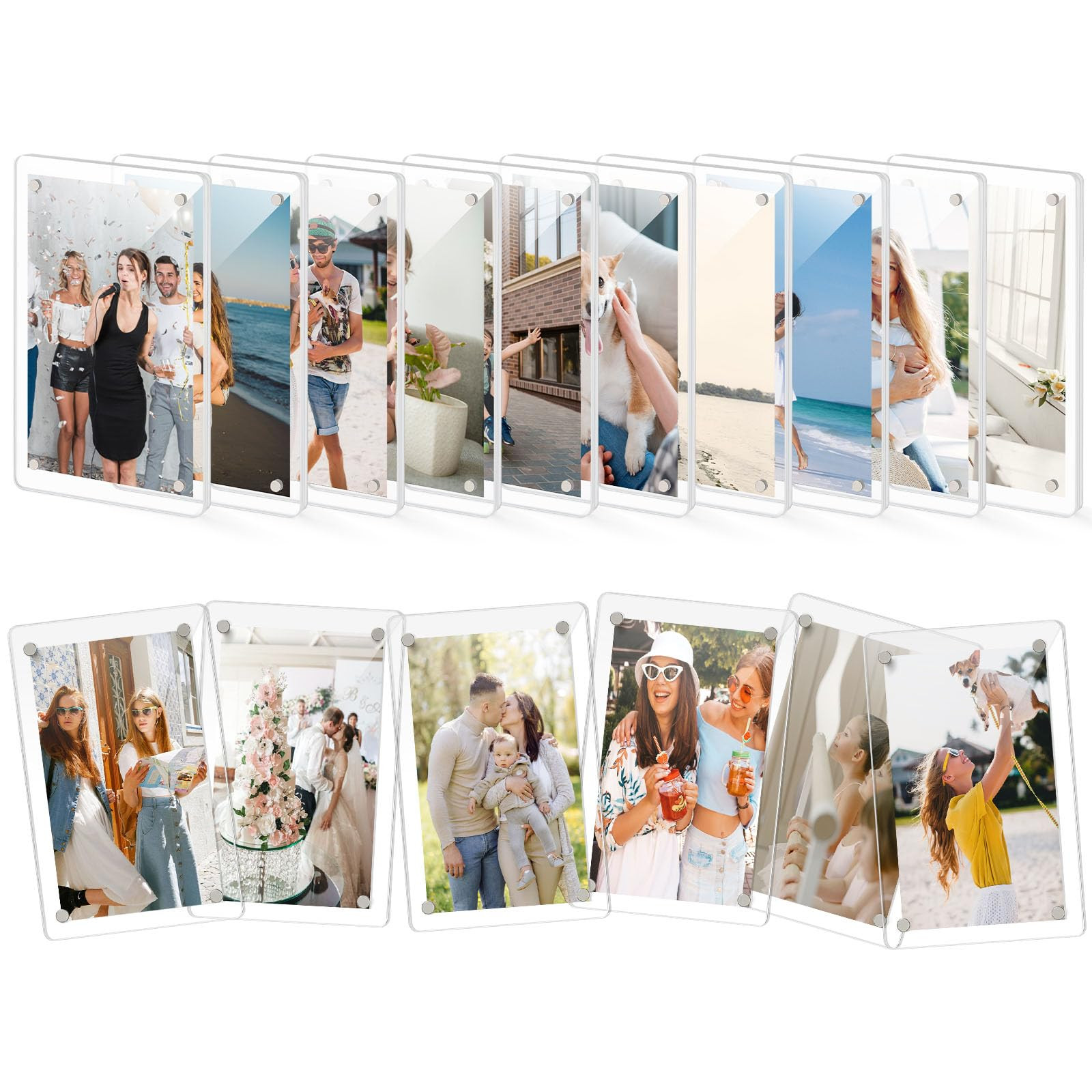 Amazon.com - DomeStar Magnetic Acrylic Picture Frame 2.4 x 3.5 Inch, 16 Pack Double-Sided Photo Holder for Refrigerator, Locker, or Metal Cabinet, Fits Instant Photo, Mini Film, Notes & Pictures | Amazon (US)