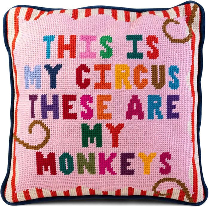 FURBISH Handmade Needlepoint Decorative Throw Pillow - My Circus - 11"x11" - Small Embroidered De... | Amazon (US)