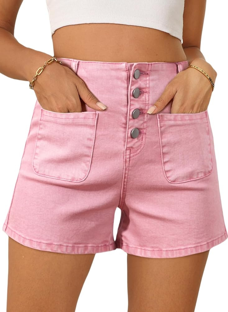 Sidefeel Women's Jean Shorts Button Fly Stretchy High Waisted Zimbaplatinum Jeans Summer Outfit 2... | Amazon (US)