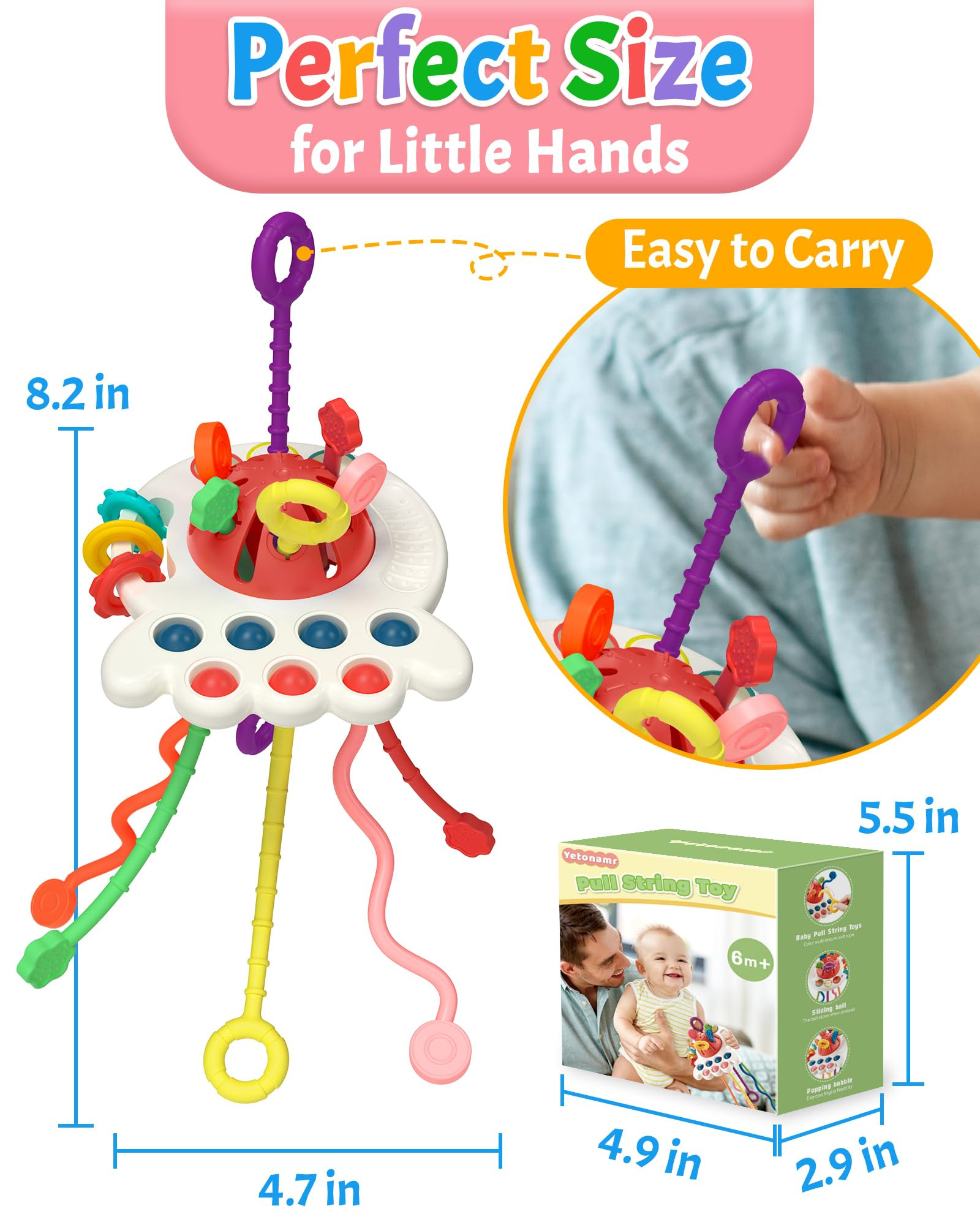 Yetonamr Baby Sensory Montessori Toys for 6-12-18 Months, Pull String Silicone Teething Toy, Todd... | Amazon (US)
