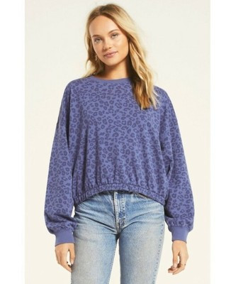 NWT Z Supply Women's Mason Cropped  Cheetah Pullover Blue Leopard Size Medium M  | eBay | eBay US