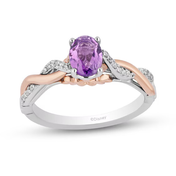 Enchanted Disney Rapunzel Oval Amethyst and 1/10 CT. T.W. Diamond Promise Ring in Sterling Silver... | Zales