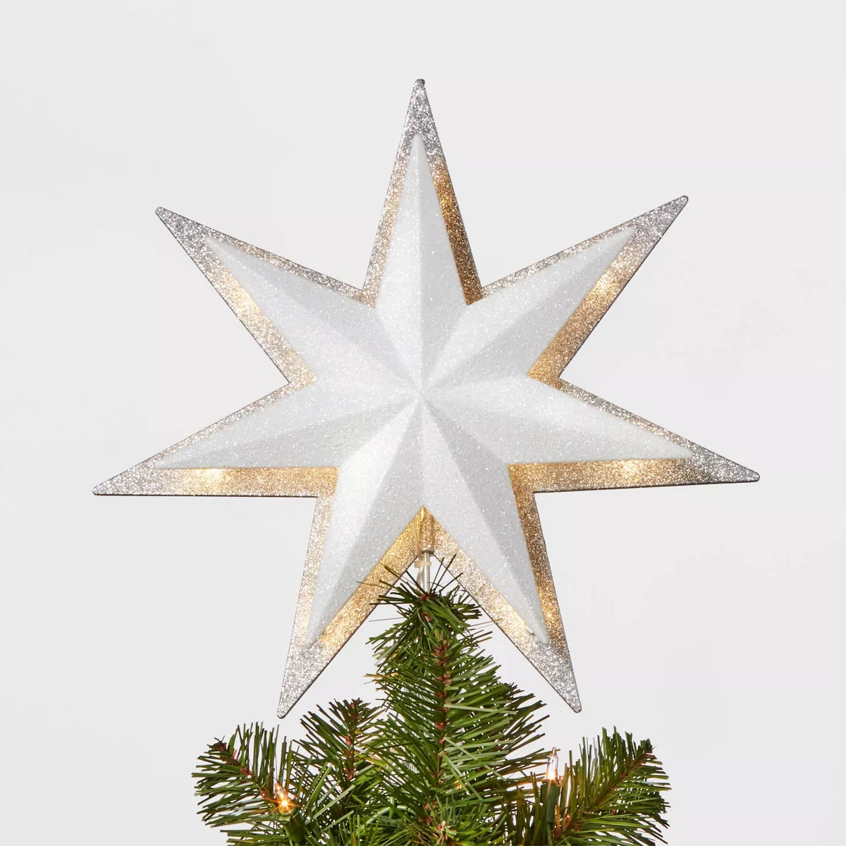 13in 21ct LED Light Glitter Star with Silver Glitter Star Christmas Tree Topper - Wondershop™ | Target