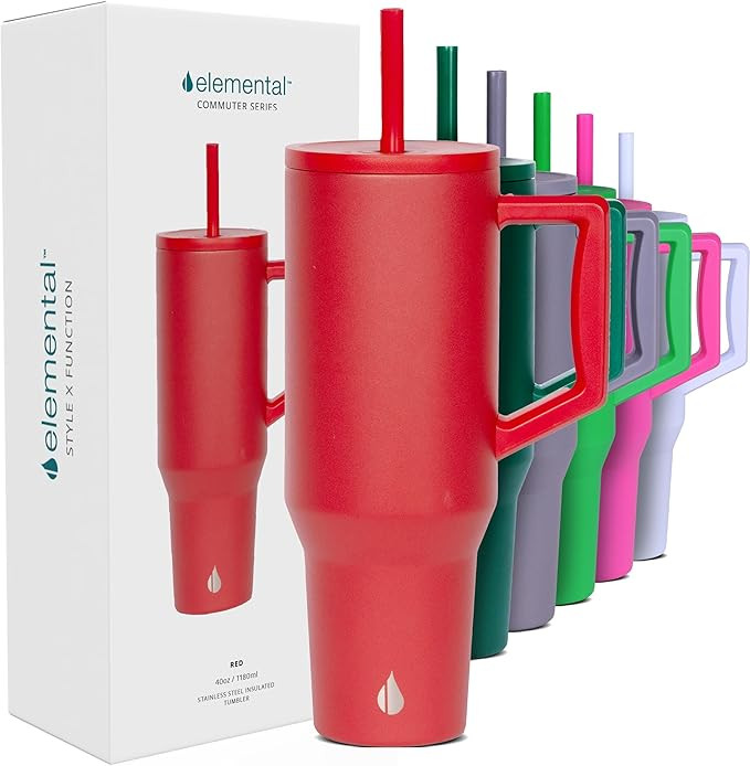 Elemental 40 oz Tumbler with Handle and Straw - Spill Proof Insulated Stainless Steel Commuter fo... | Amazon (US)