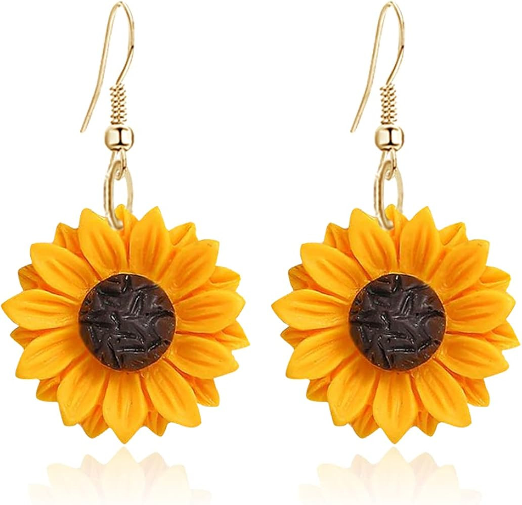 CHUNYANAN Fashion Simplicity Sunflower Dangle Drop Earrings for Women Yellow Enamel Daisy Sun Flo... | Amazon (US)