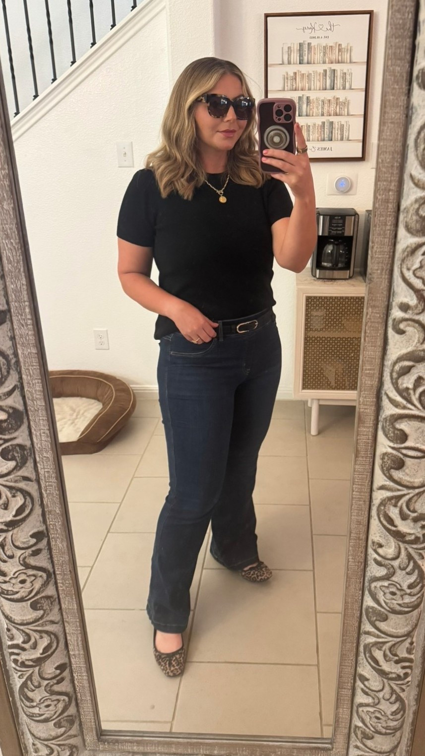 Faux cashmere for a chic and comfy look! 
I love a good black top, dark denim, and of course a neutral (leopard is a neutral right??) flat!  

#LTKMidsize #LTKootd #LTKWorkwear