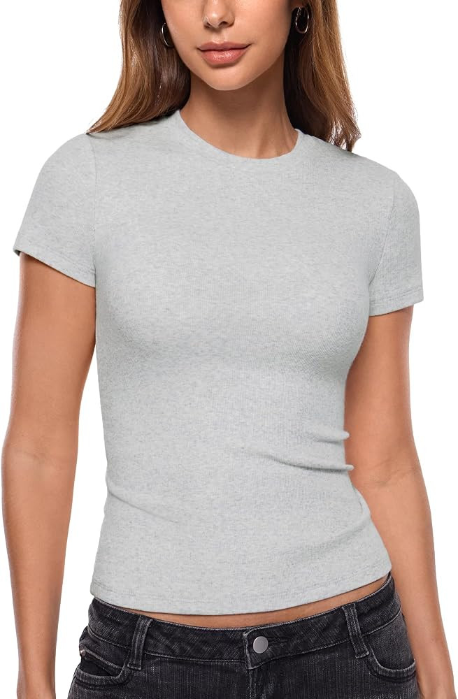 INLYRIC Women's Cotton Ribbed Short Sleeve Top | Amazon (US)